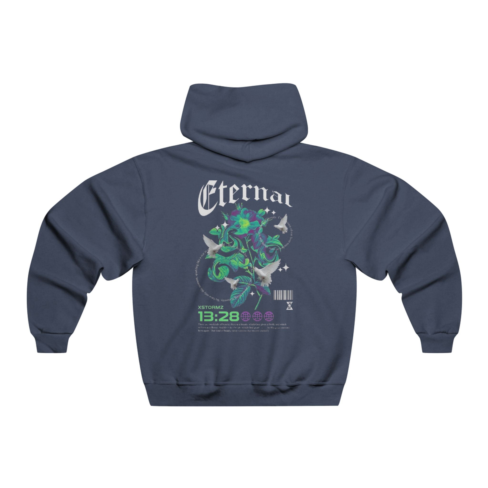Eternal Floral Graphic Hoodie — Green Nature Skull Backprint - Hoodie