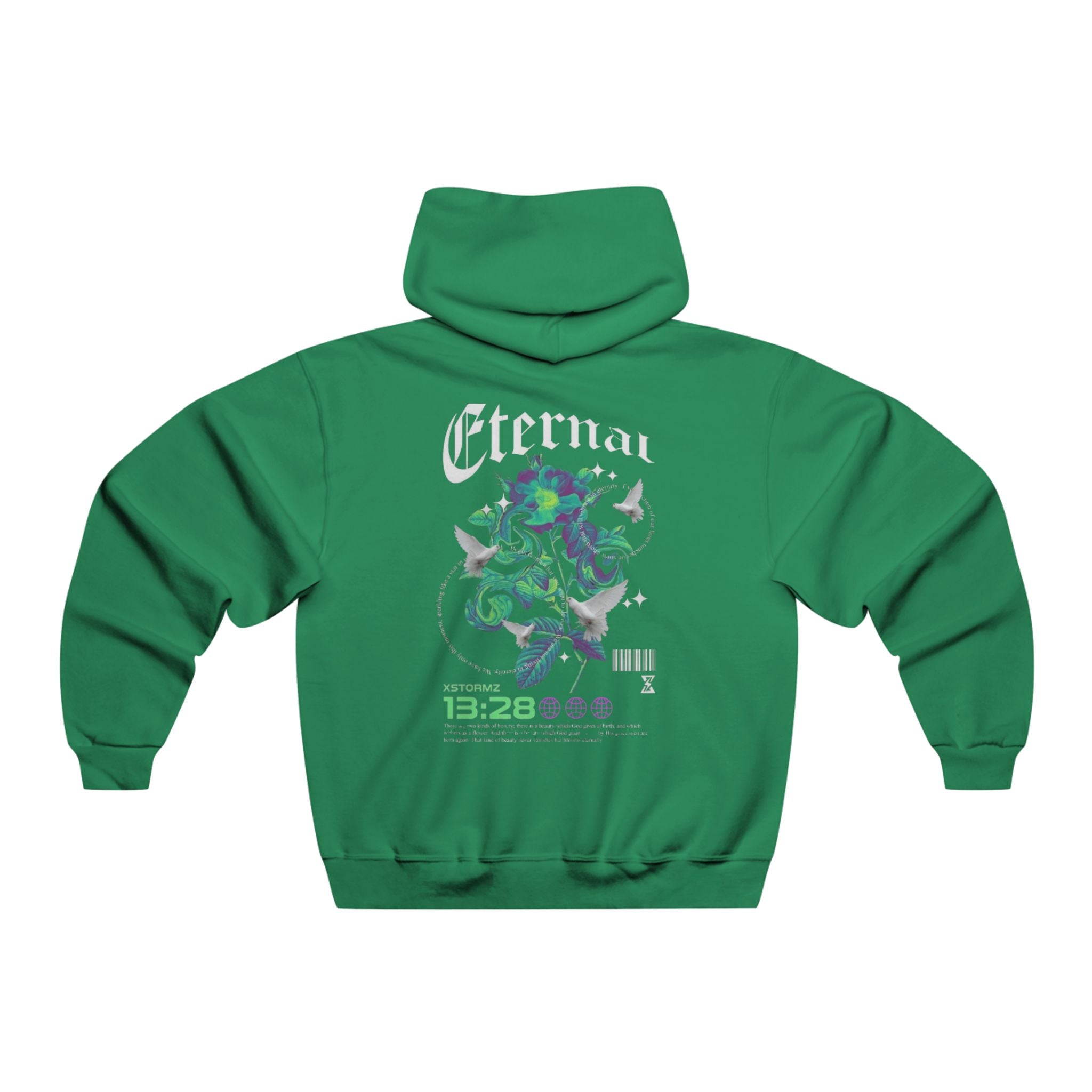 Eternal Floral Graphic Hoodie — Green Nature Skull Backprint - Hoodie