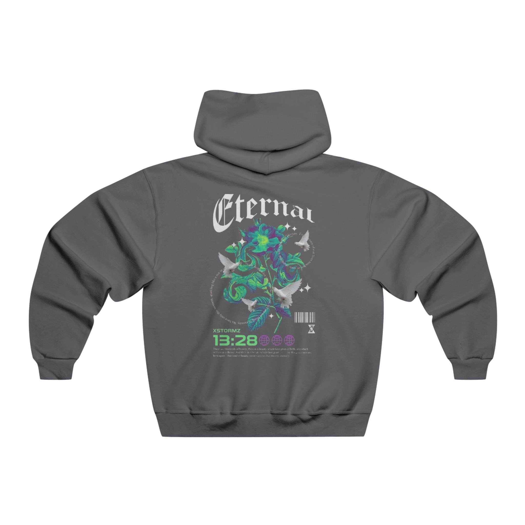 Eternal Floral Graphic Hoodie — Green Nature Skull Backprint - Hoodie